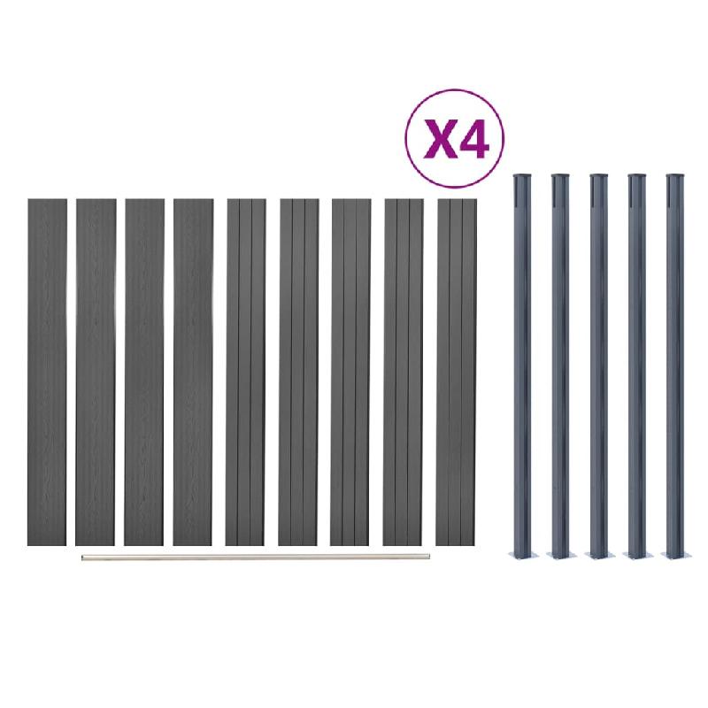 Vidaxl ensemble de panneaux de clôture gris 699x186 cm wpc 3211833_6