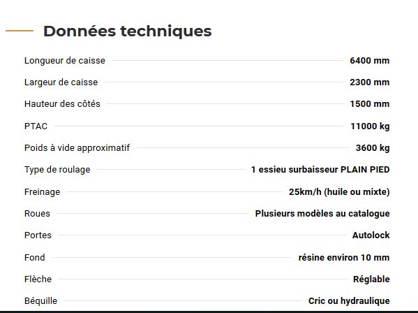 Rollvan 64 - remorque simple essieu pour éleveurs