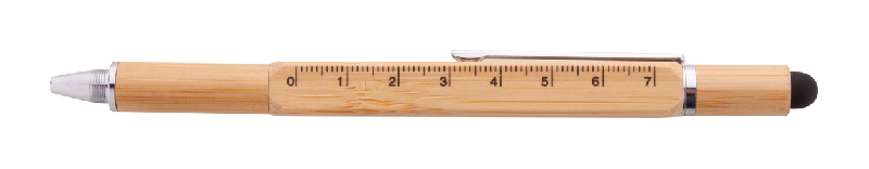 Stylo multifonctions en bambou – Stylet, tournevis, niveau à bulle, règle 7 cm – Encre bleue_6