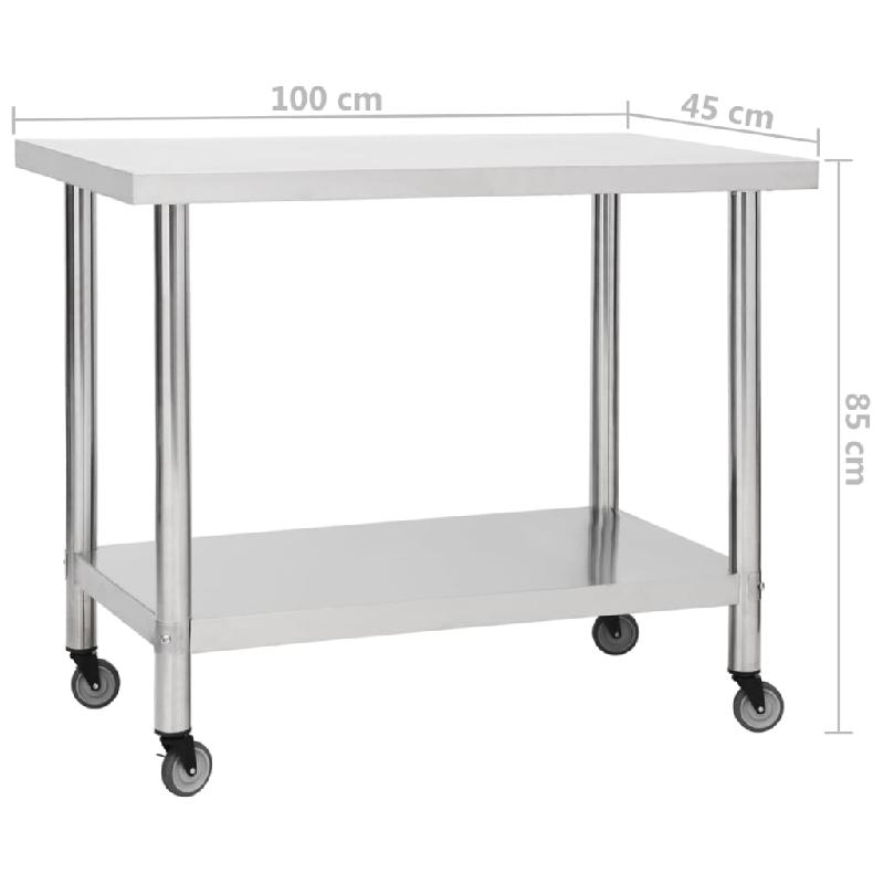 Vidaxl table de travail de cuisine avec roues 100x45x85 cm inox 51638_6