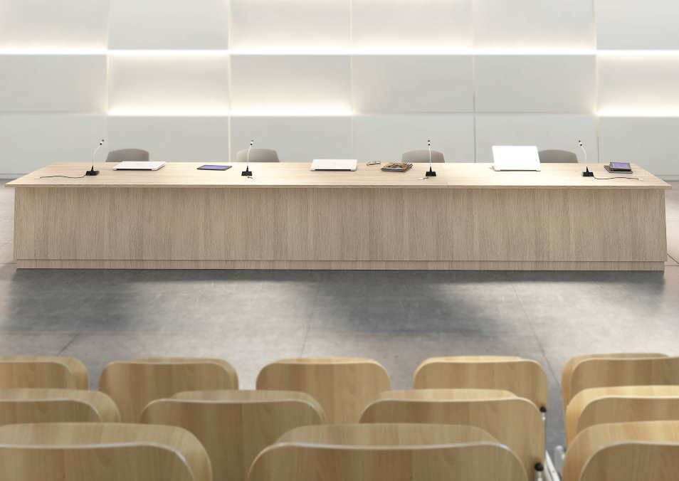 Banque DELTA personnalisable avec finitions en bois ou couleurs modernes