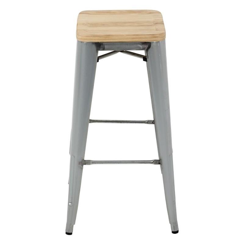 Tabourets hauts en acier galvanisé avec assise en bois Bistro (lot de 4) | Bolero - GM638_6