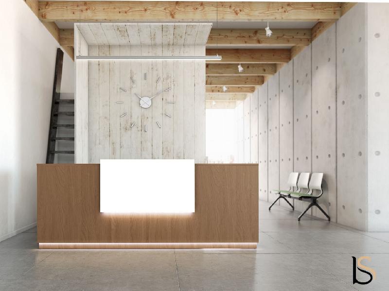 Banque d'accueil modulable - Mobel Linea - Blanc mat, Acacia foncé, Oui, 324_6