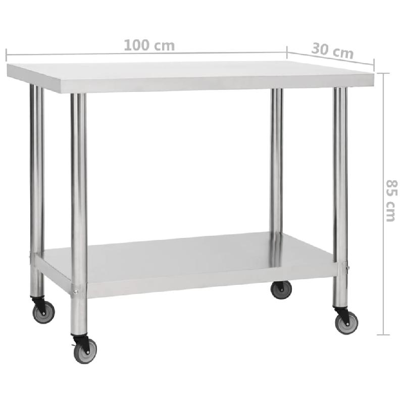 Vidaxl table de travail de cuisine avec roues 100x30x85 cm inox 51637_6