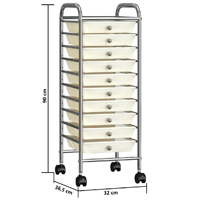 Vidaxl chariot de rangement mobile à 10 tiroirs blanc plastique 320403_6