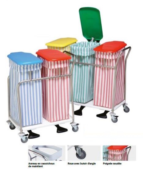 Chariot porte-sac 1 à 4 sacs avec options couvercle et pédale pour la collecte et tri du linge sale - Andromède_6