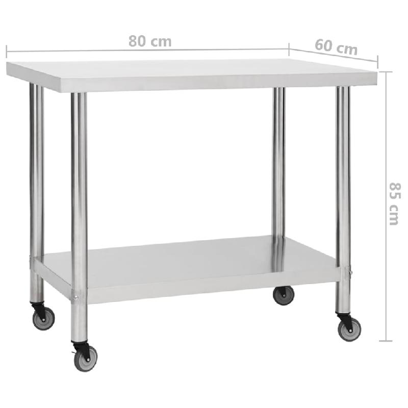Vidaxl table de travail de cuisine avec roues 80x60x85 cm inox 51636_6