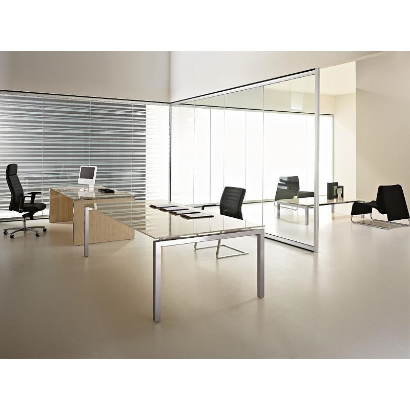 Bureau de direction EOS avec retour rangement - LAS - L 200/220/240 x 195 cm - Finition bois ou verre_6