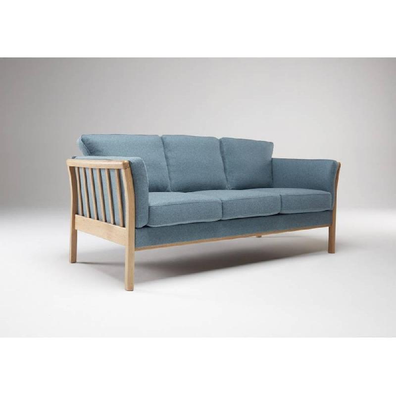 Canapé 3 places design scandinave AYA - accoudoirs chêne - tissu bleu pétrole - L197 x H82 x P80 cm_6