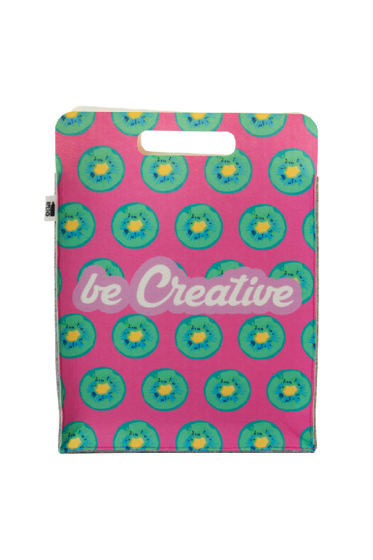 Sac à provisions en feutre RPET personnalisable - Impression quadri sur le devant et le dos - Avec poignées découpées, soufflet et étiquette RPET_6