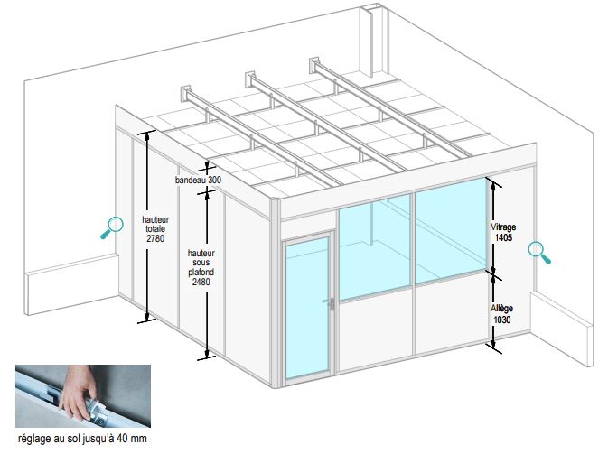 Cabine d'atelier en kit avec plafond idéal dans les zones urbaines - Novokit - 1 module 3 faces sur mur_6