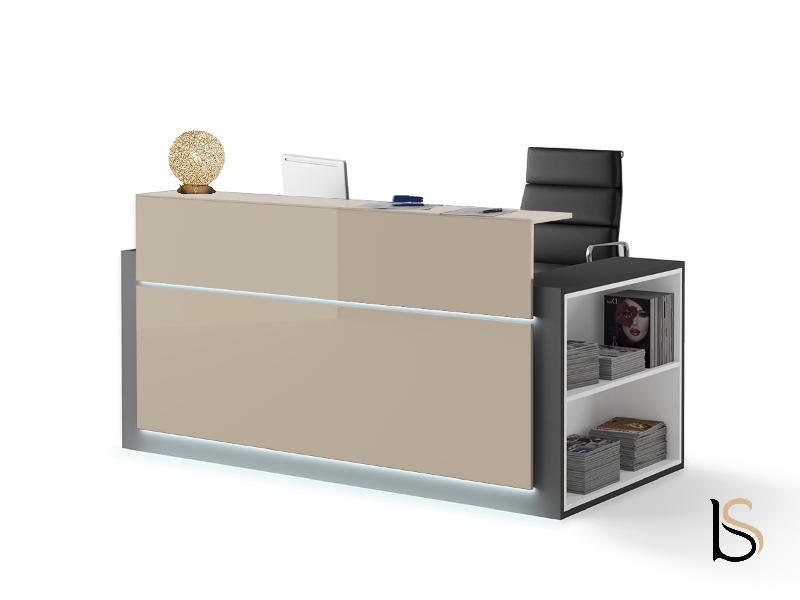Banque d'accueil lumineuse avec étagère- Ofitres - 157, Droite, Beige brillant_6