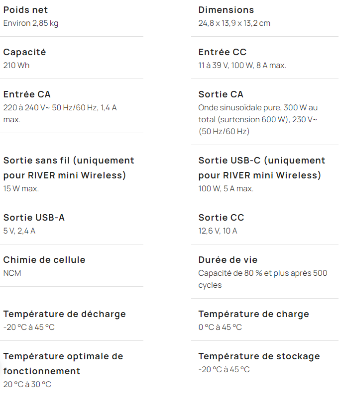 Station de charge portable Ecoflow River Mini Wireless - 210Wh, 12V, 230V, connectique complète_6