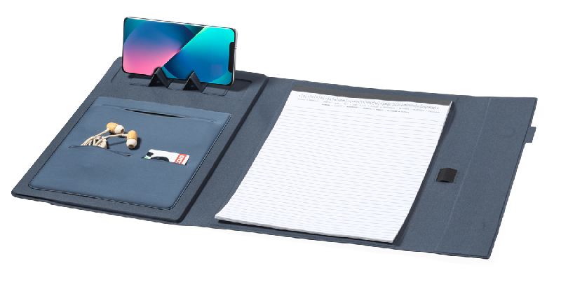 Porte-documents RPET - Polyester 600D format A4 avec support mobile pliable et bloc-notes 20 feuilles_6