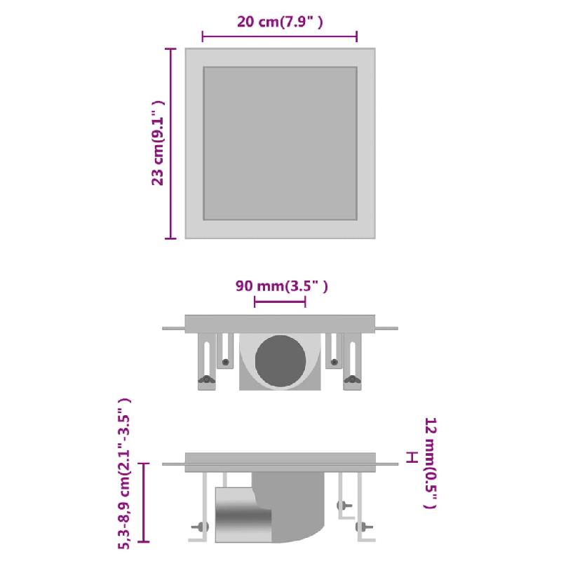 Vidaxl drain de douche avec couvercle 2 en 1 23x23 cm acier inoxydable 145995_6