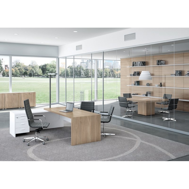 Bureau de direction T45 - Quadrifoglio - Plateau anti-rayures et pieds panneaux avec caisson 3 tiroirs_6