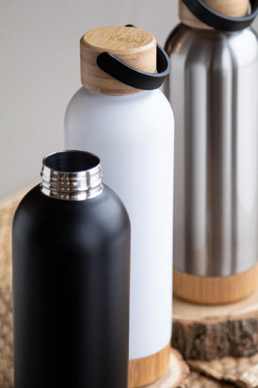 Thermos - Bouteille isotherme double paroi en acier inoxydable avec couvercle et base en bambou - 500 ml_6