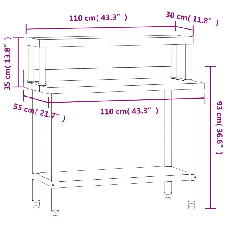 Vidaxl table de travail de cuisine avec étagère 110x55x120 cm inox 3208900_6