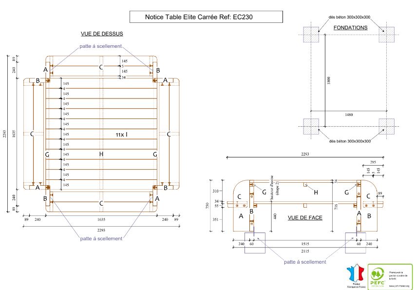 Table Elite Carrée - Réf: EC230 - Piétement et Plateau Bois - 2,30m x 2,30m x 0,75m_6