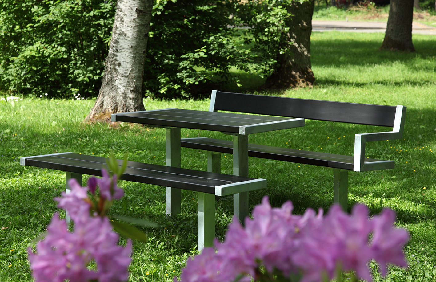 Banc public Pixbo réf 8037086 - Hags - Avec accoudoir - Noir/Galvanisé - Free Standing_6
