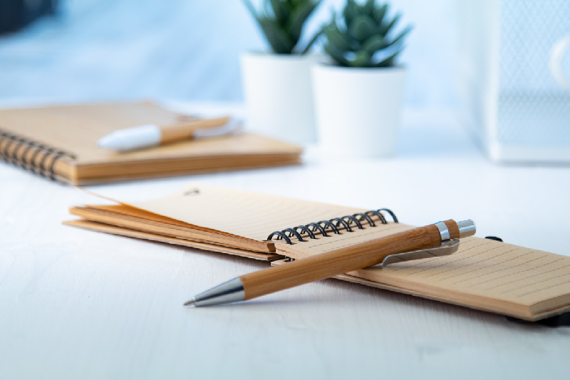 Carnet de notes à spirales en bambou - 80 feuilles lignées et stylo en bambou - Encre bleue_6