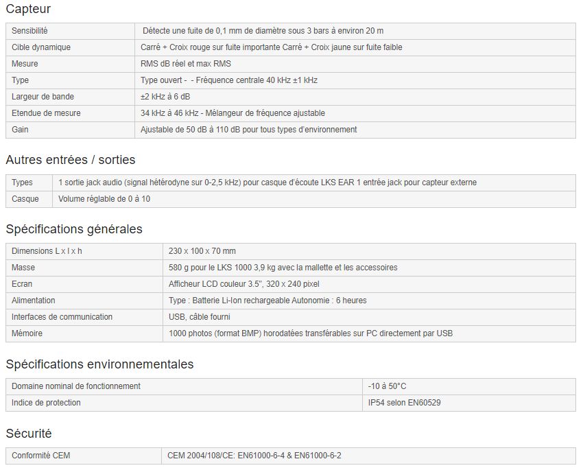 Lks v3+ - détecteur de fuite d'air comprimé - aoip - largeur de bande ±2 khz à 6 db_6