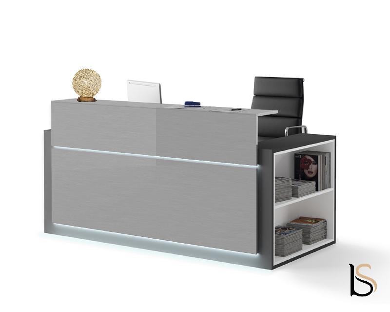 Banque d'accueil lumineuse avec étagère- Ofitres - 197, Droite, Gris aluminium_6