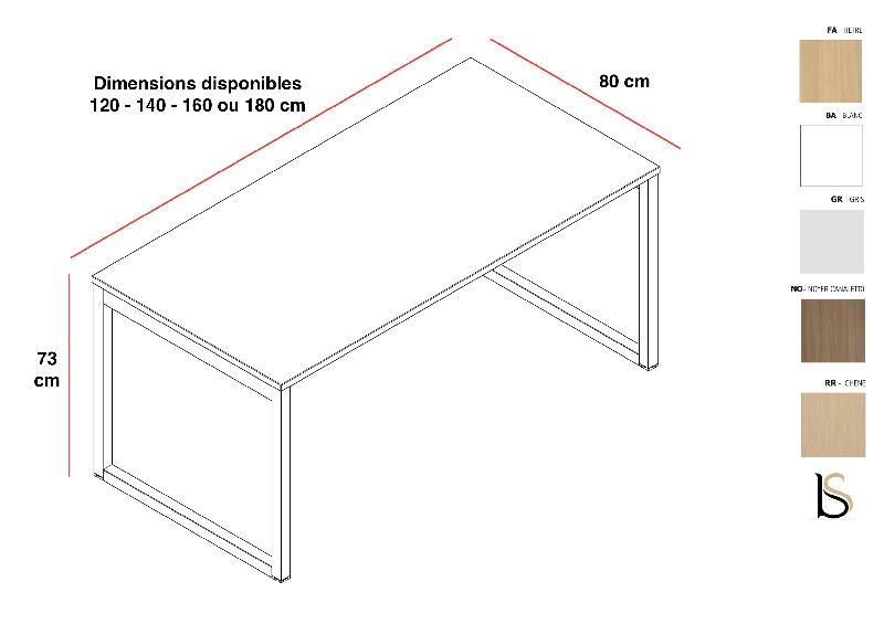 Bureau rectangulaire pieds cadre Practika P2 - Quadrifoglio - 140, Blanc, Chêne blanchi, Sans voile de fond_6