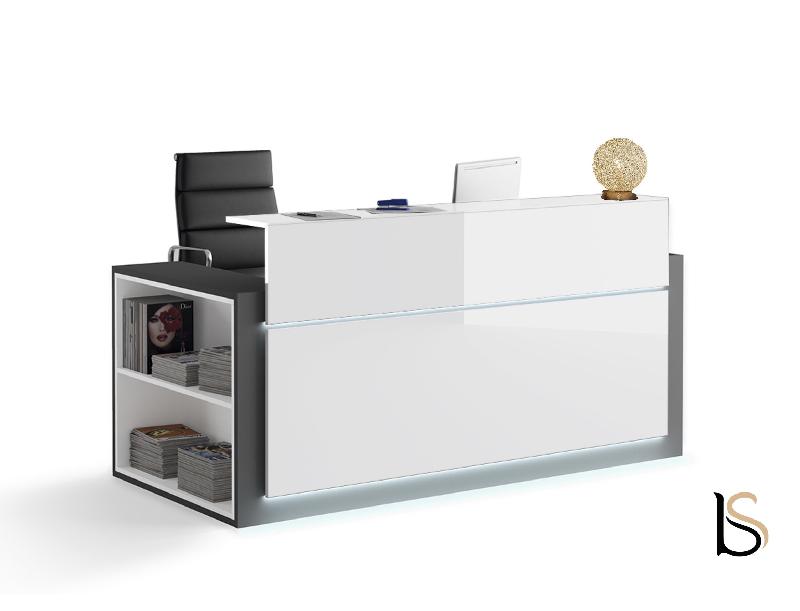 Banque d'accueil lumineuse avec étagère- Ofitres - 157, Gauche, Blanc brillant_6