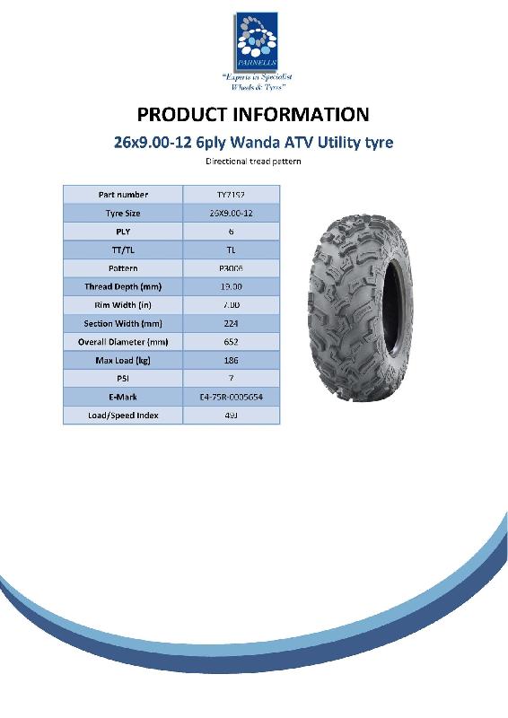 Quad tyre 26x9.00-12 6ply ATV tire 7psi - 26 9.00 12 E marked, road legal tyres_6