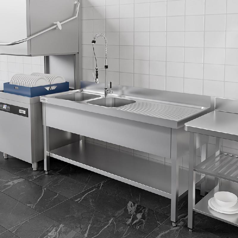 Plonge inox 2 bacs avec égouttoir avec étagère - P 600 mm - à droite_6