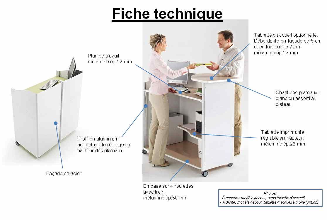Comptoir mobile avec finitions en mélaminé ou stratifié