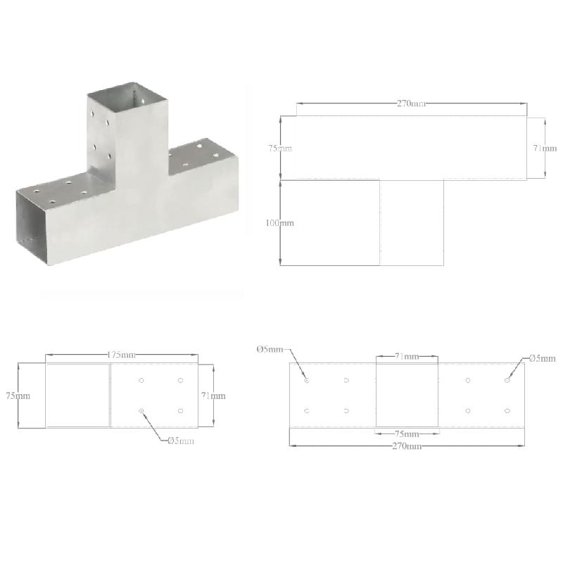 Vidaxl connecteurs de poteau 4 pcs forme en t métal galvanisé 71x71 mm 145456_6