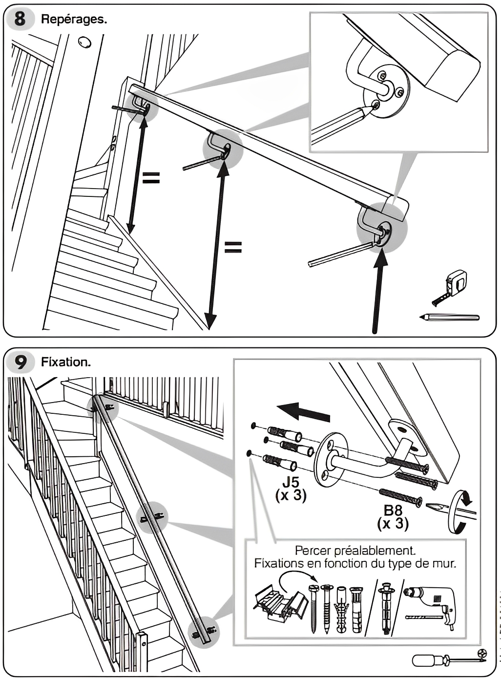 Système de main courante en bois avec éclairage LED