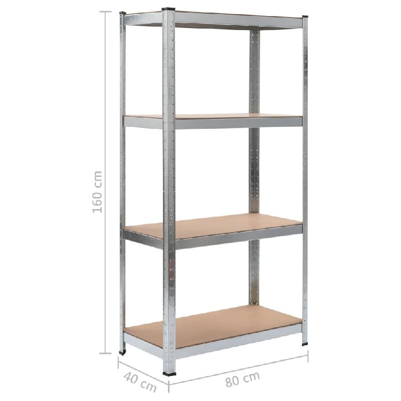 Vidaxl étagère de rangement 4 niveaux argenté acier et bois ingénierie 144266_6