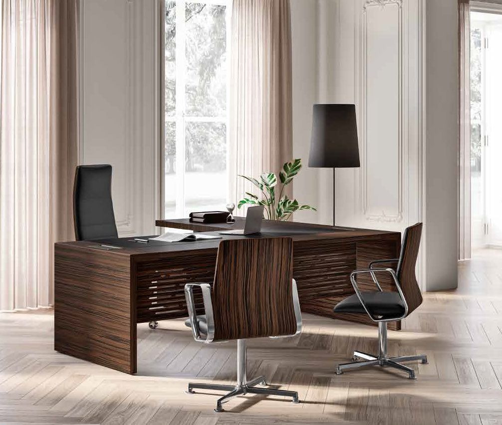 Bureau de direction E10 - Esthétique moderne et traditionnel, plateau en bois plaqué et options cuir_6