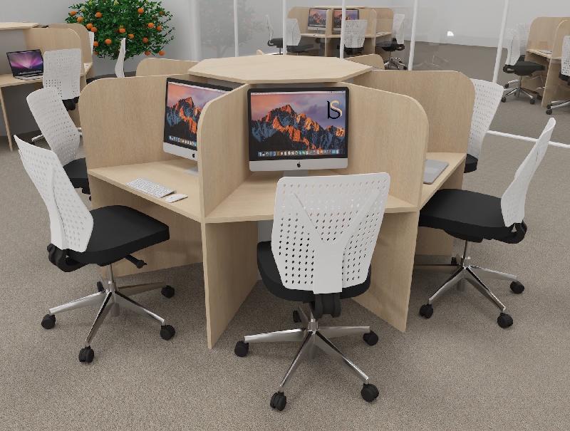 Bureau pour call center 7 places forme marguerite - acacia foncé_6