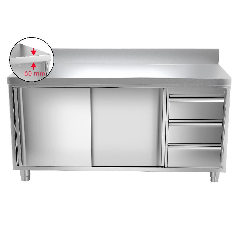 Meuble bas inox adossé P 600 mm avec portes et tiroirs - 1400, A droite_6