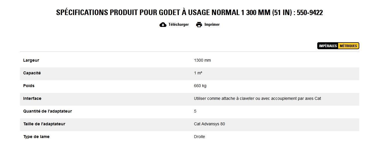 550-9422 godet d'excavation à usage normal - caterpillar finance france - 1 300 mm (51 in) - capacité 1 m³_6