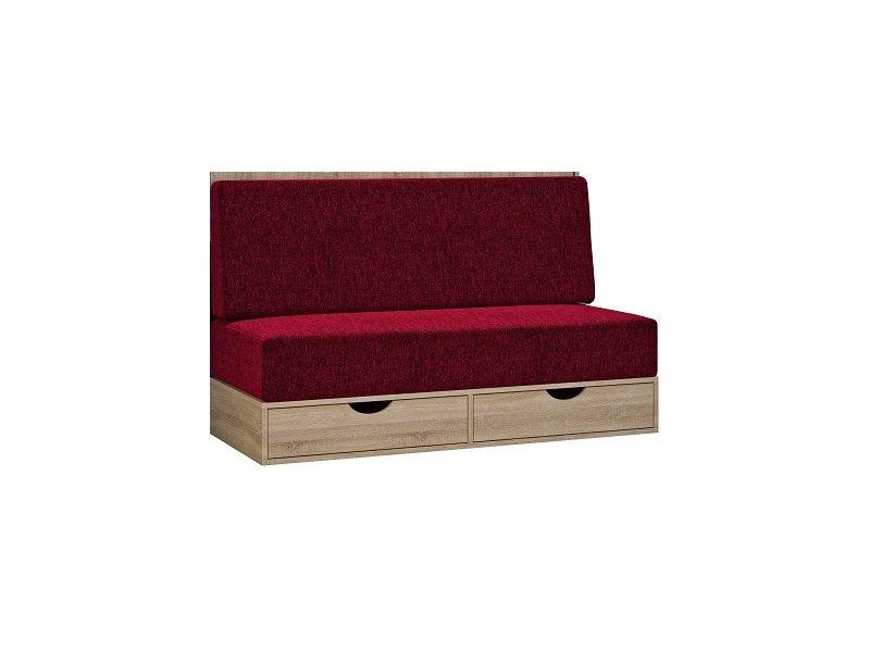 Lit escamotable style industriel KEY SOFA - Chêne, bandeau noir, canapé rouge - Couchage 140x200 cm avec tiroirs de rangement_6