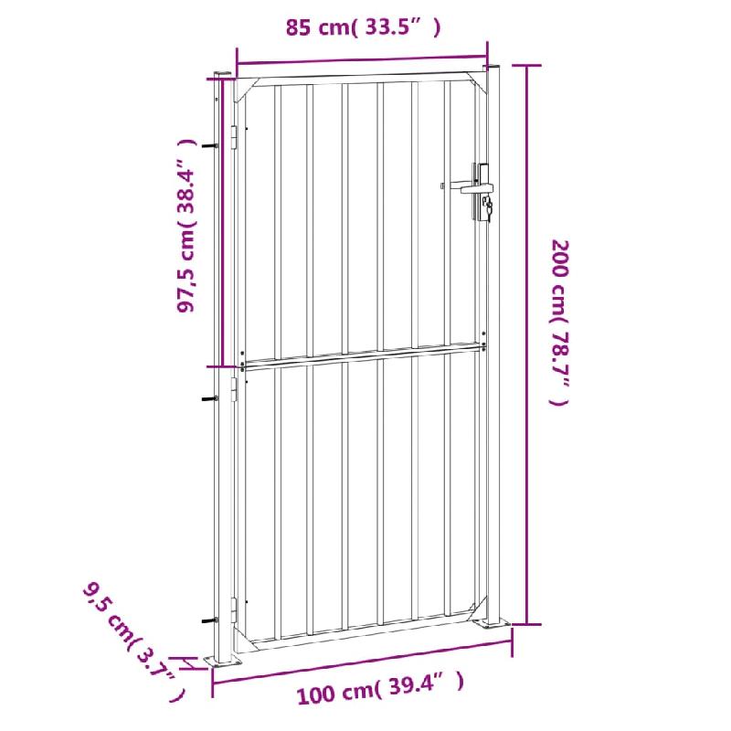 Vidaxl portail de jardin 100x200 cm acier inoxydable 376473_6