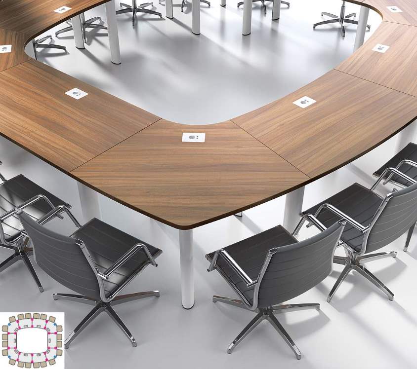 Table configurable avec 11 formes de plateau disponibles