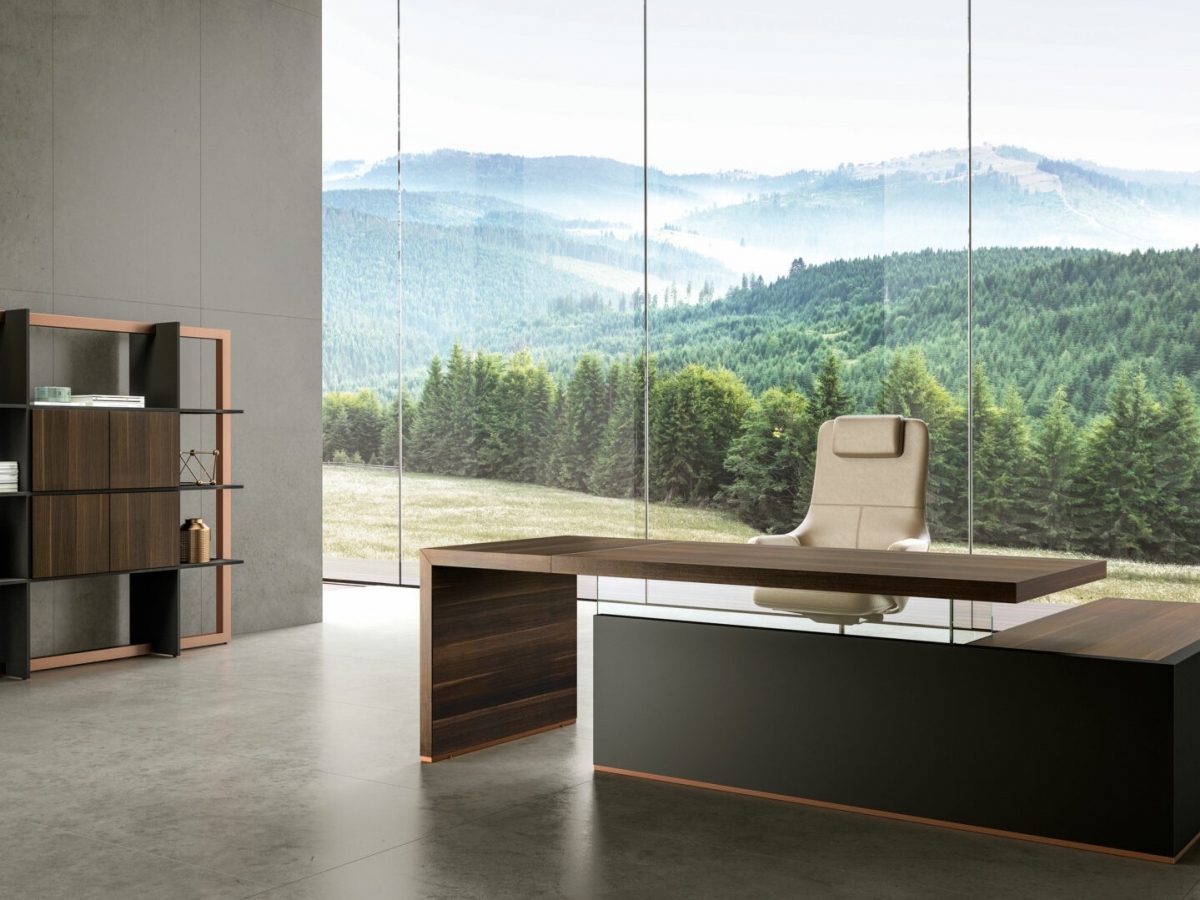 Bureau de direction intemporel et élégant - BOLD58 avec plateau épais et support en verre_6