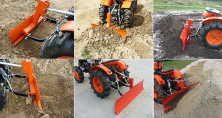 Lame niveleuse pour attelage 3 points de microtracteur, largeur 1.20m