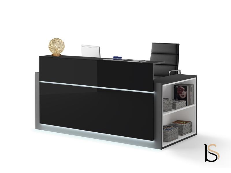 Banque d'accueil lumineuse avec étagère- Ofitres - 157, Droite, Noir brillant_6