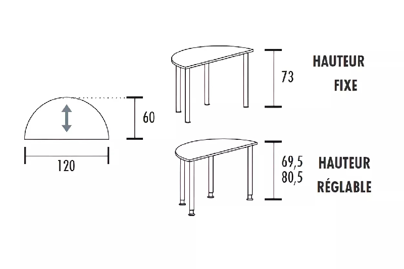 Table polyvalente demi-ronde hauteur fixe ou réglable en hauteur So Granada_6