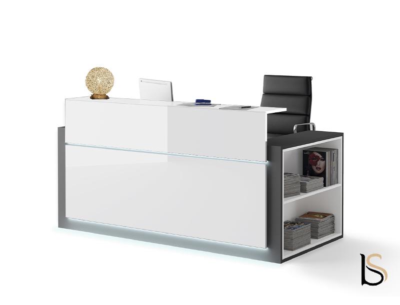Banque d'accueil lumineuse avec étagère- Ofitres - 217, Droite, Blanc brillant_6
