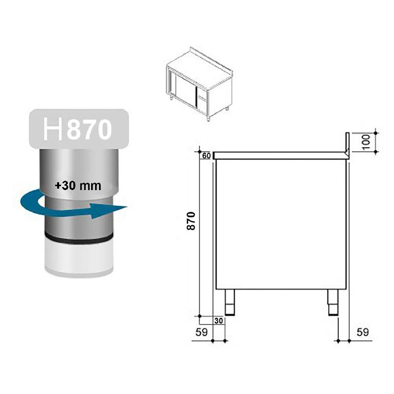 Meuble bas inox adossé P 700 mm avec portes et tiroirs - 1400, A droite_6