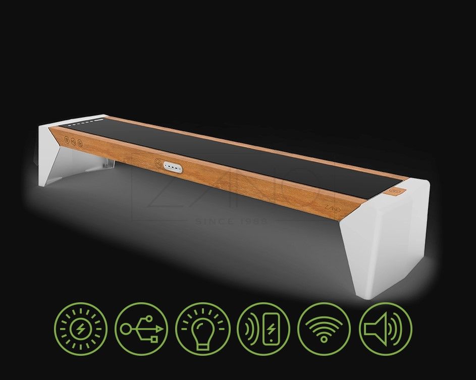 Banc connecté pour recharger appareils électroniques de jour comme de nuit