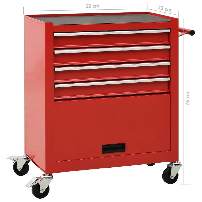 Vidaxl chariot à outils avec 4 tiroirs acier rouge 147187_6